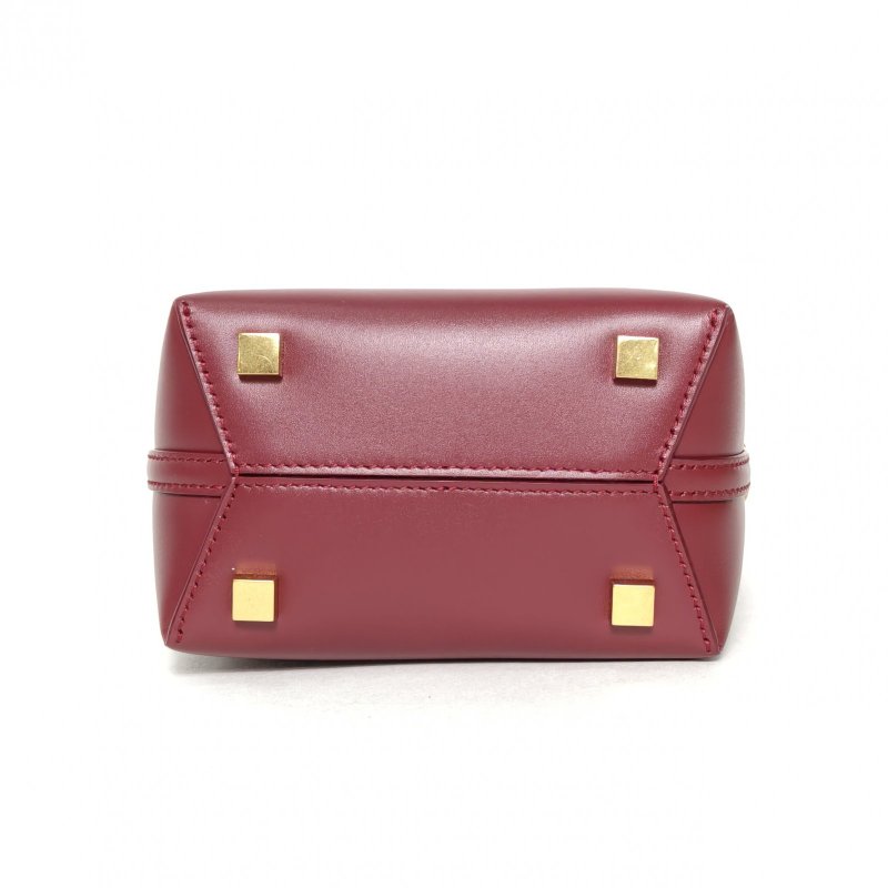 SAINT LAURENT LE37LOGO鉤扣手提水桶包酒紅色牛皮金扣mini肩背包-4