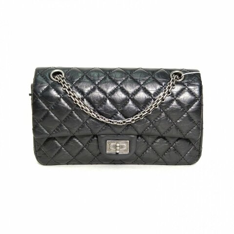 CHANEL 2.55口蓋包小號24黑色牛皮30開銀扣肩背包