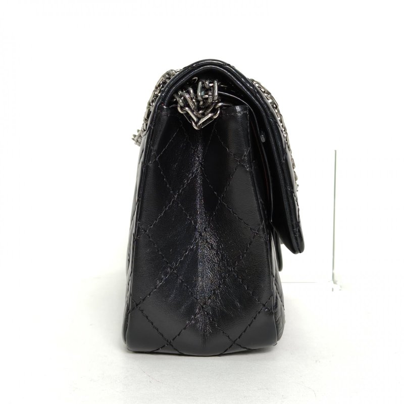 CHANEL 2.55口蓋包小號24黑色牛皮30開銀扣肩背包-1