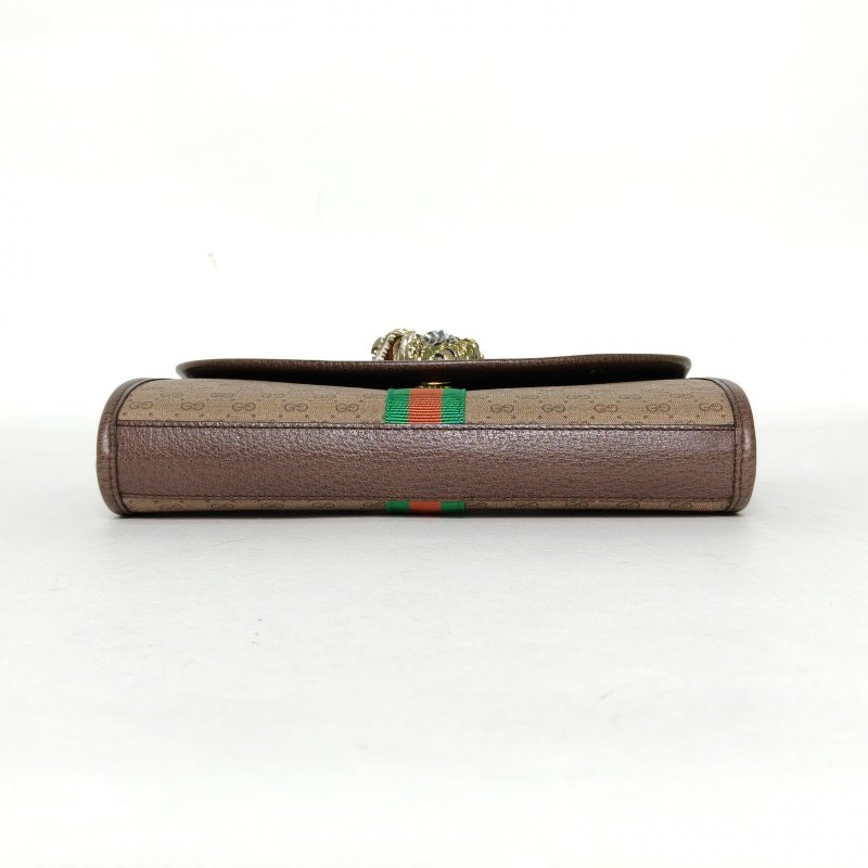 GUCCI Rajah虎頭單肩鏈條包老花PVC金扣肩背包-4