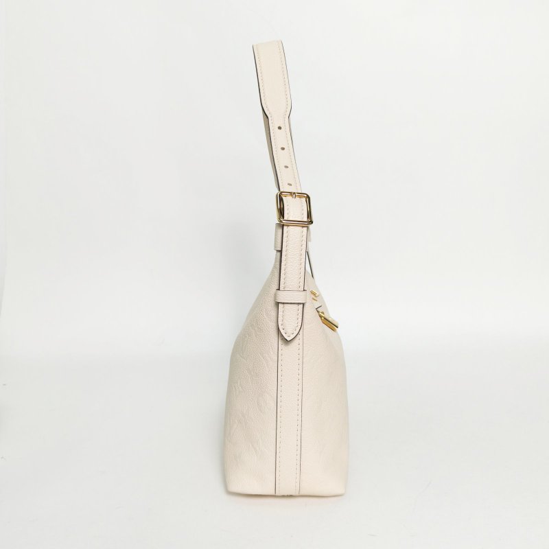 LOUIS VUITTON 米白色牛皮金扣晶片SacportHobo壓花腋下包肩背包-3