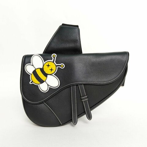 DIOR SADDLE馬鞍胸包黑色牛皮銀扣聯名小蜜蜂限定款肩背包