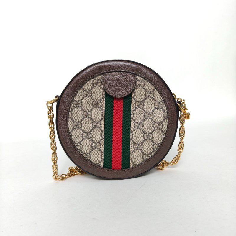 GUCCI Ophidia圓餅包斜挎包18牛皮/PVC金扣烏木色肩背包-2