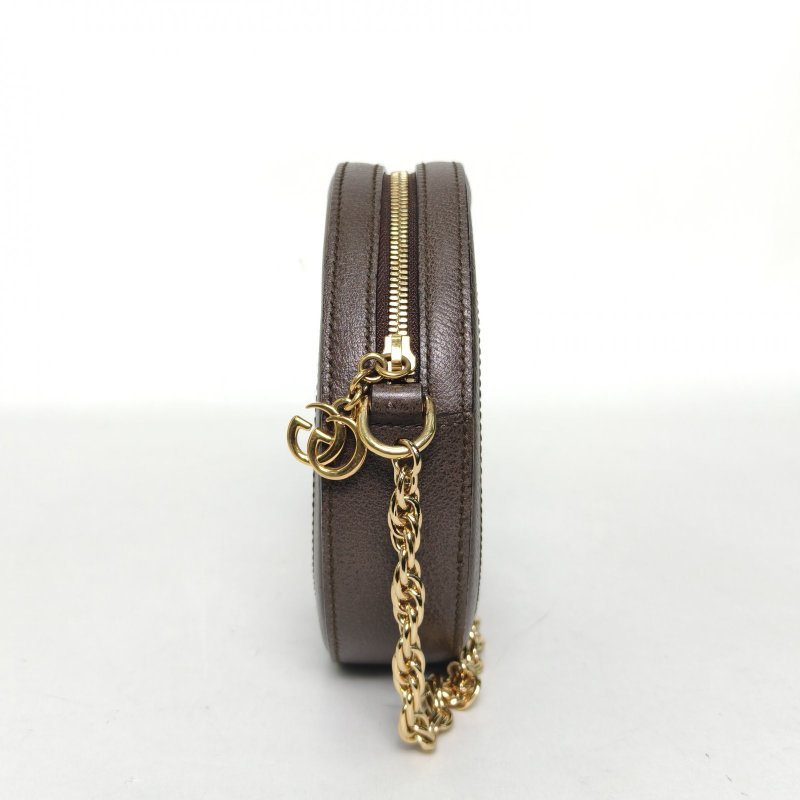 GUCCI Ophidia圓餅包斜挎包18牛皮/PVC金扣烏木色肩背包-3