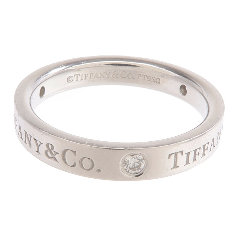 TIFFANY＆CO PT950鉑金T&Co Band Ring 3 Diamonds鑽石戒指-4