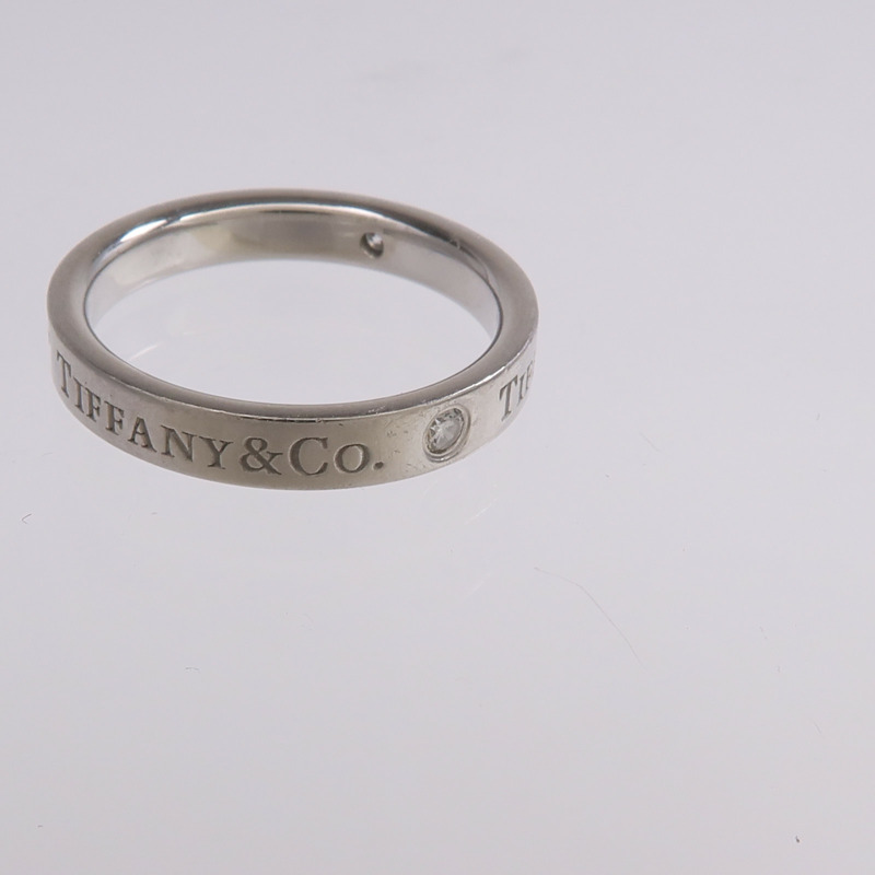 TIFFANY＆CO PT950鉑金T&Co Band Ring 3 Diamonds鑽石戒指-5