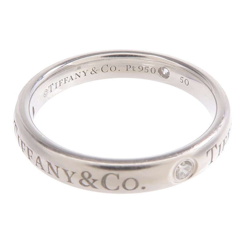 TIFFANY＆CO PT950鉑金T&Co Band Ring 3 Diamonds鑽石戒指-4