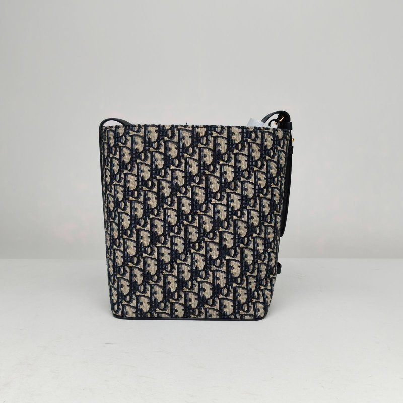 DIOR 墨藍色帆布金扣2025Diorstar水桶包小號肩背包-2