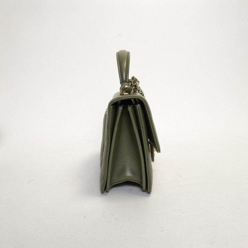 CHANEL 21BCocoLady手提口蓋包綠色牛皮晶片金扣肩背包-1