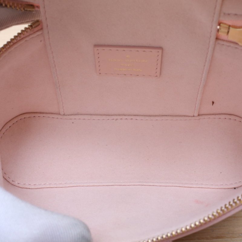 LOUIS VUITTON 粉色牛皮金扣晶片VanityFlowerRing化妝包小號肩背包-4