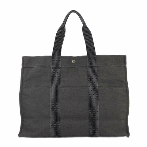 愛馬仕 Herline GM 手提包，帆布材質，灰色，銀色五金配件