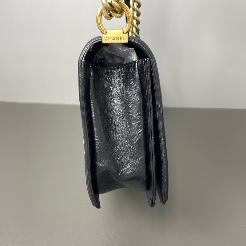 香奈兒/Chanel Leboy 宮廷繫列經典菱格紋 黑金牛皮 鏈條肩背斜背包-3