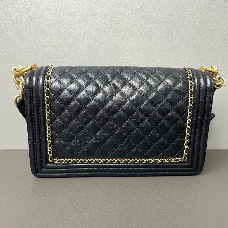 香奈兒/Chanel Leboy 宮廷繫列經典菱格紋 黑金牛皮 鏈條肩背斜背包-7