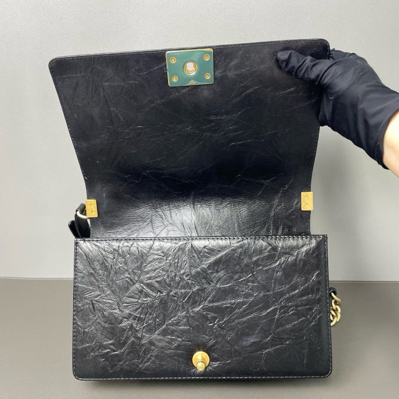 香奈兒/Chanel Leboy 宮廷繫列經典菱格紋 黑金牛皮 鏈條肩背斜背包-10