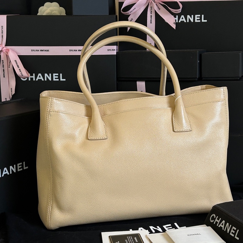 香奈兒/Chanel 米色銀扣cerf托特包 卡標全有內袋 13開 35cm×24cm-1
