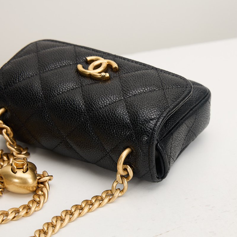 二手Chanel 愛心金球mini小包/黑金牛-9