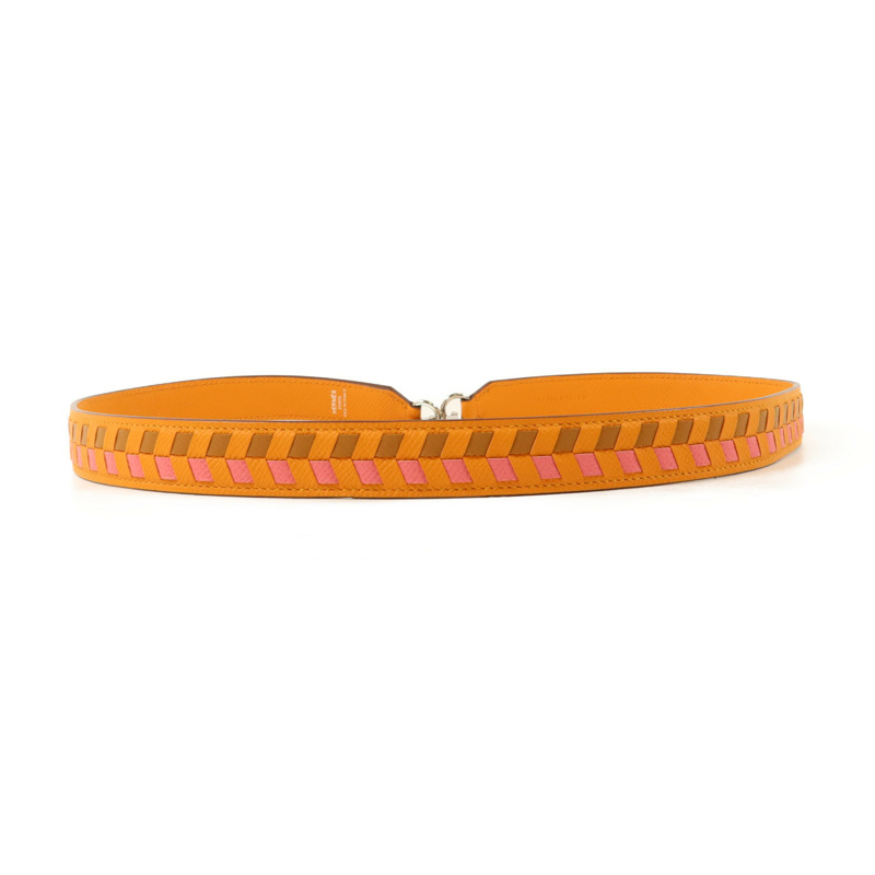HERMES Epsom皮革Tressage Bag Strap肩背帶Orange-1