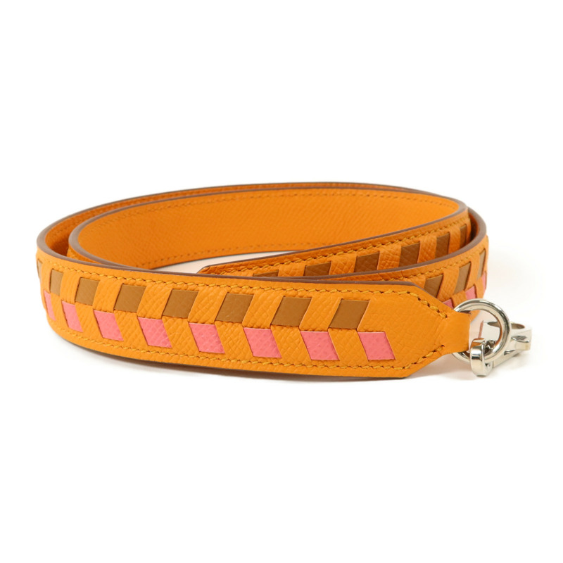 HERMES Epsom皮革Tressage Bag Strap肩背帶Orange-3