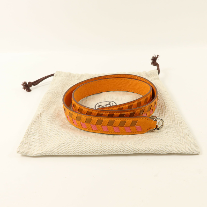 HERMES Epsom皮革Tressage Bag Strap肩背帶Orange-7