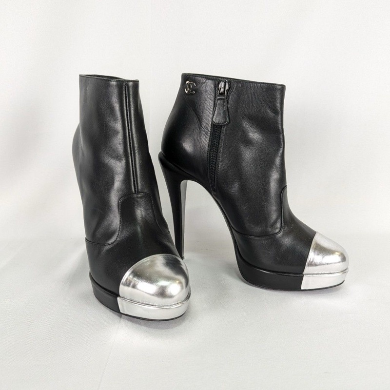 莉亞精品♡ CHANEL  銀頭側拉高跟鞋 #39 二手-0