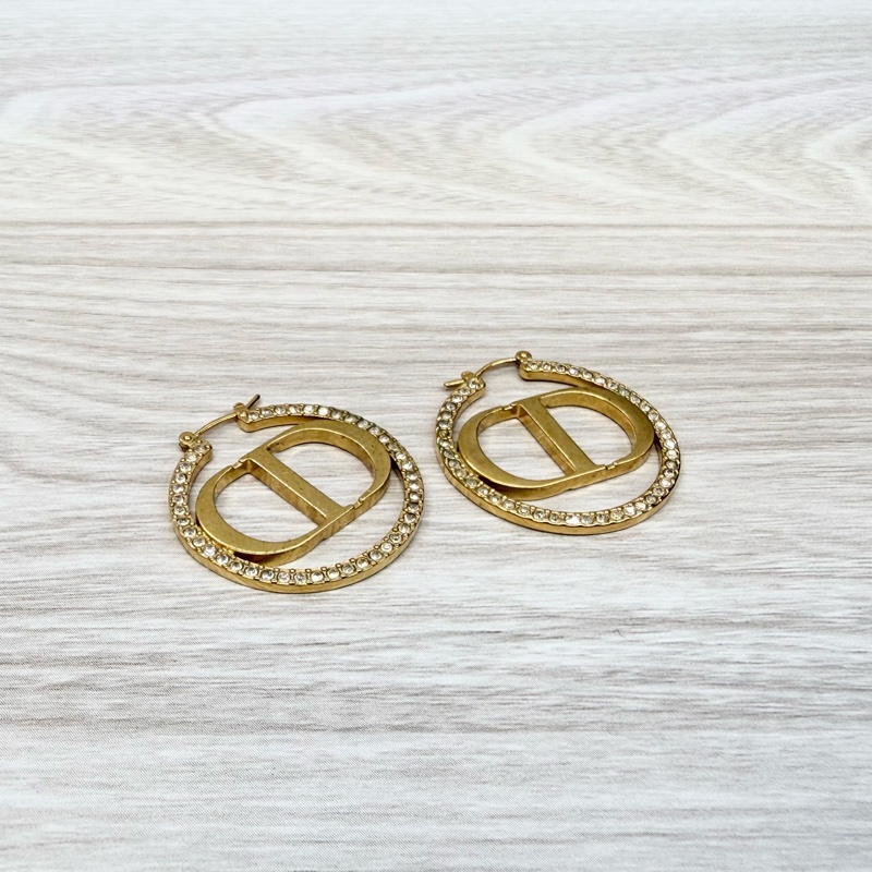 DIOR金色CD鑲鑽針式耳環-3