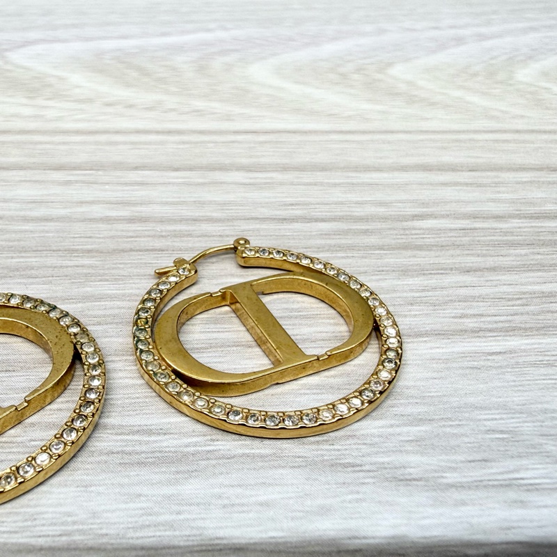 DIOR金色CD鑲鑽針式耳環-5