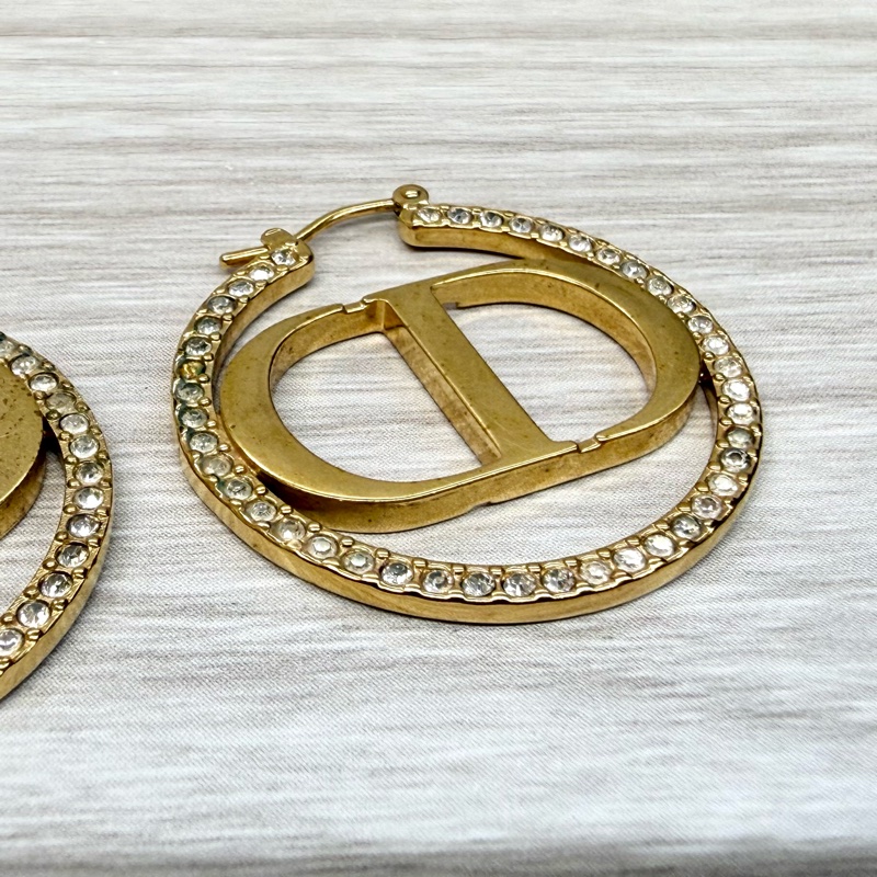 DIOR金色CD鑲鑽針式耳環-6