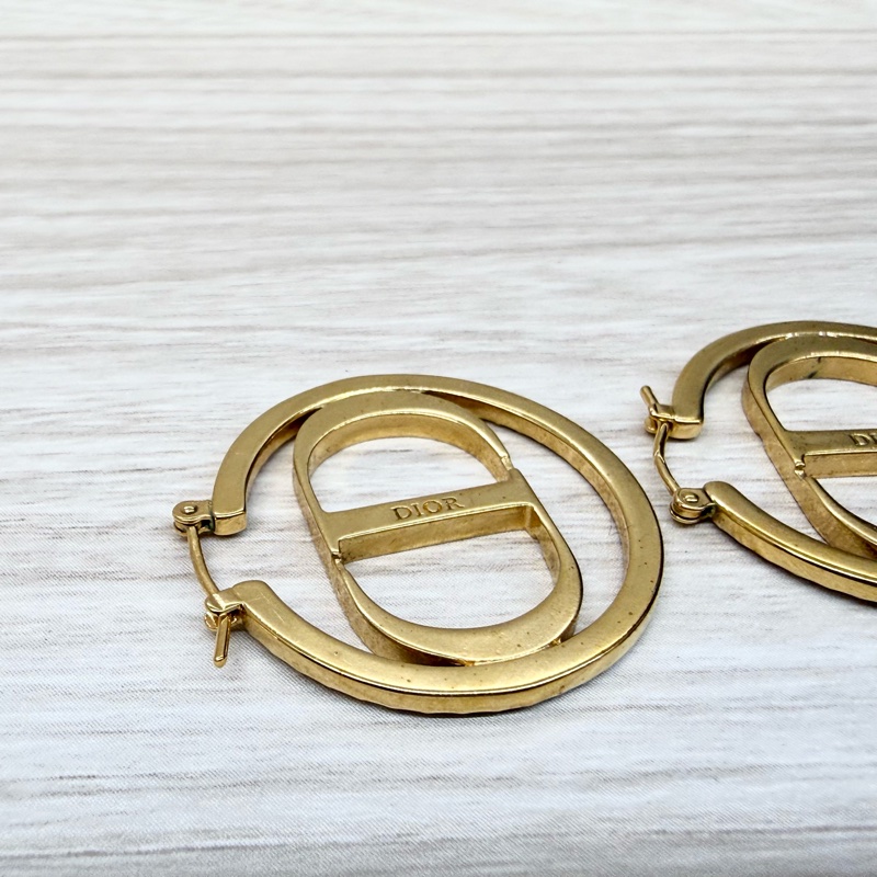 DIOR金色CD鑲鑽針式耳環-7