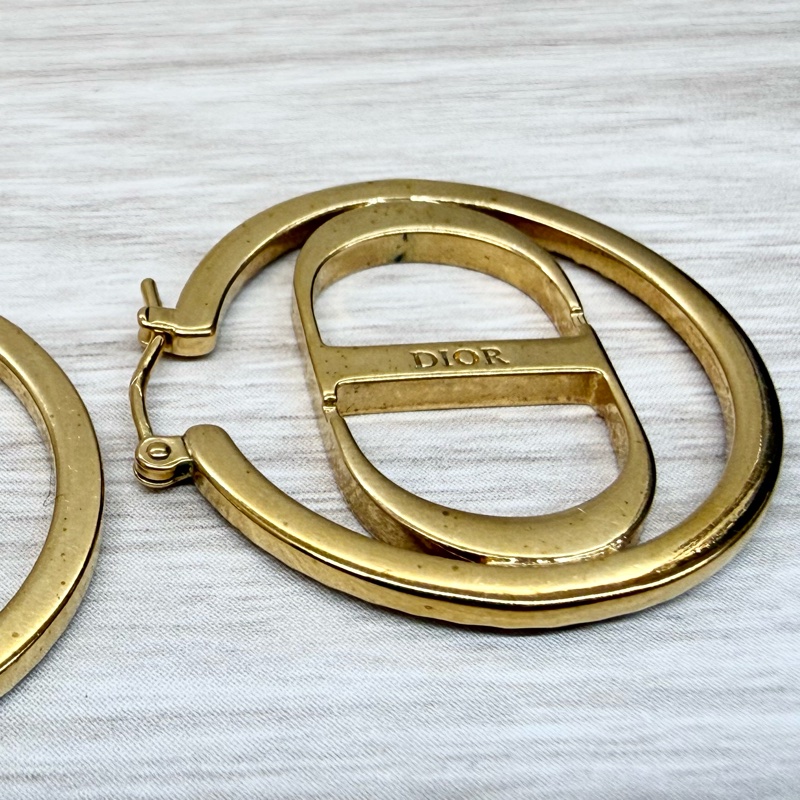 DIOR金色CD鑲鑽針式耳環-8