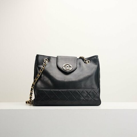 二手Chanel vintage機場托特包/黑金