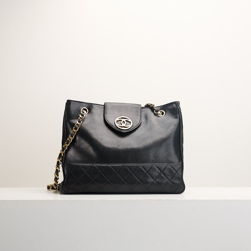 二手Chanel vintage機場托特包/黑金-0