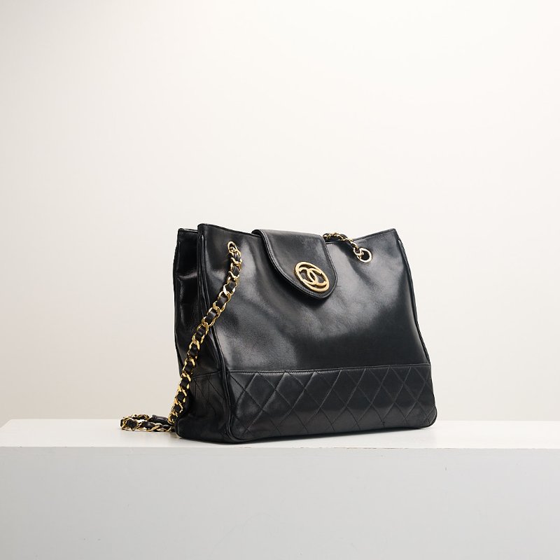 二手Chanel vintage機場托特包/黑金-1