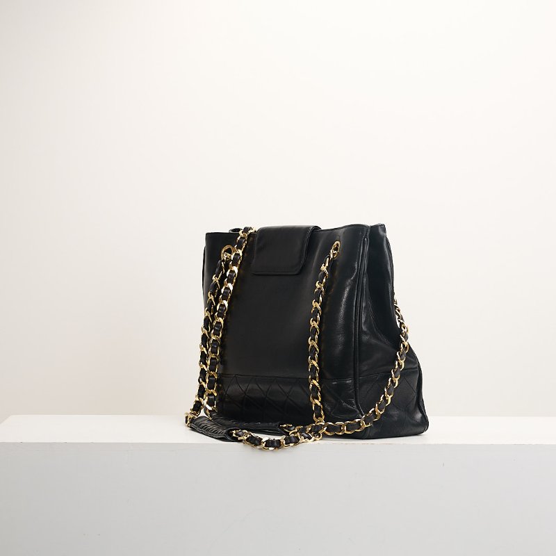 二手Chanel vintage機場托特包/黑金-2