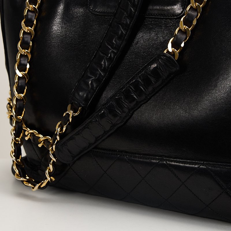 二手Chanel vintage機場托特包/黑金-16