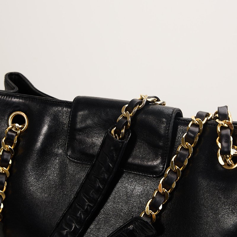 二手Chanel vintage機場托特包/黑金-17