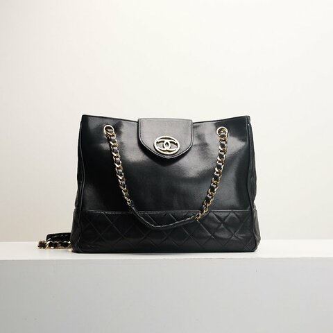 二手Chanel vintage機場托特包/黑金