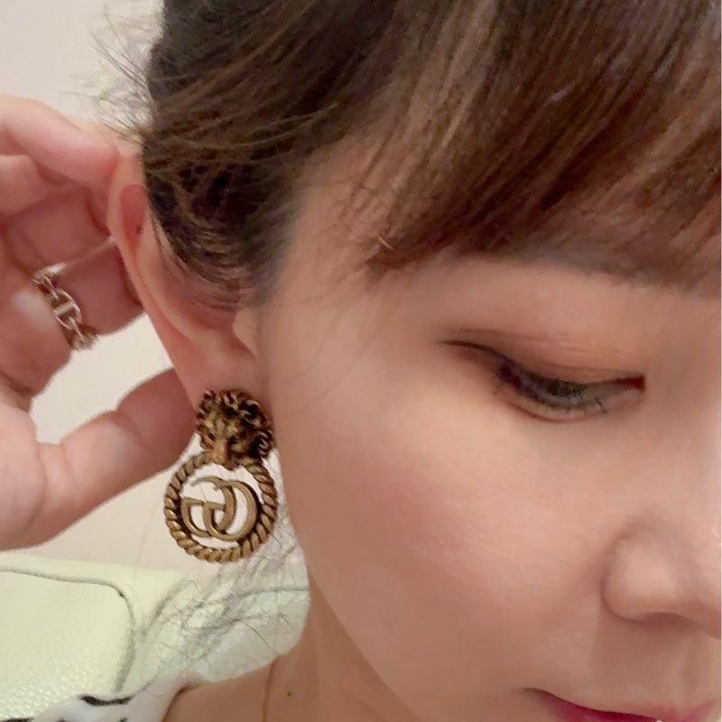 GUCCI 仿舊 古銅金色 經典GG獅頭 夾式耳環. 沒有耳洞的福音-14