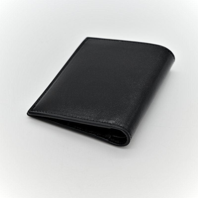 SAINT LAURENT素面牛皮LOGO對開夾(黑/金)-4