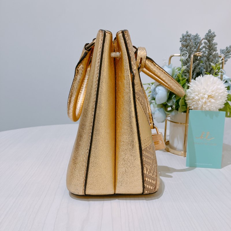 TK2007	Michael Kors Handbag 24cm Gold X GHW Leather With Lock Charm-3