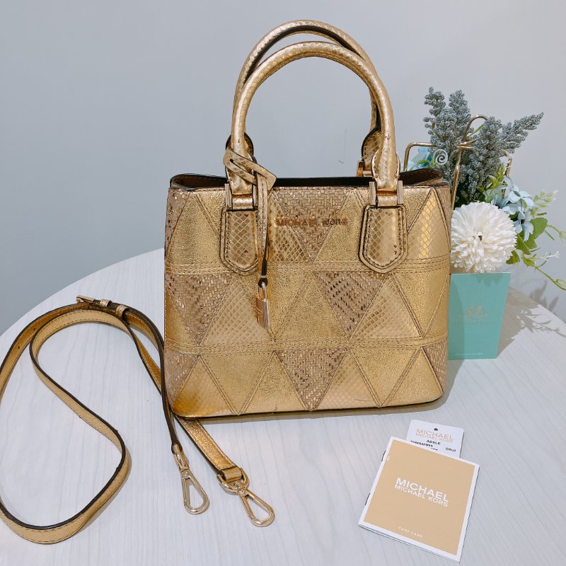 TK2007	Michael Kors Handbag 24cm Gold X GHW Leather With Lock Charm-19