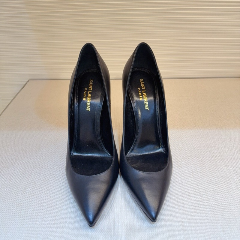 YSL/聖羅蘭 女士OPYUM黑色牛皮高跟鞋單鞋 復古做舊金屬跟，跟高10cm ，-1