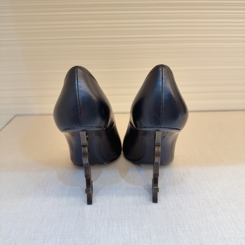 YSL/聖羅蘭 女士OPYUM黑色牛皮高跟鞋單鞋 復古做舊金屬跟，跟高10cm ，-2