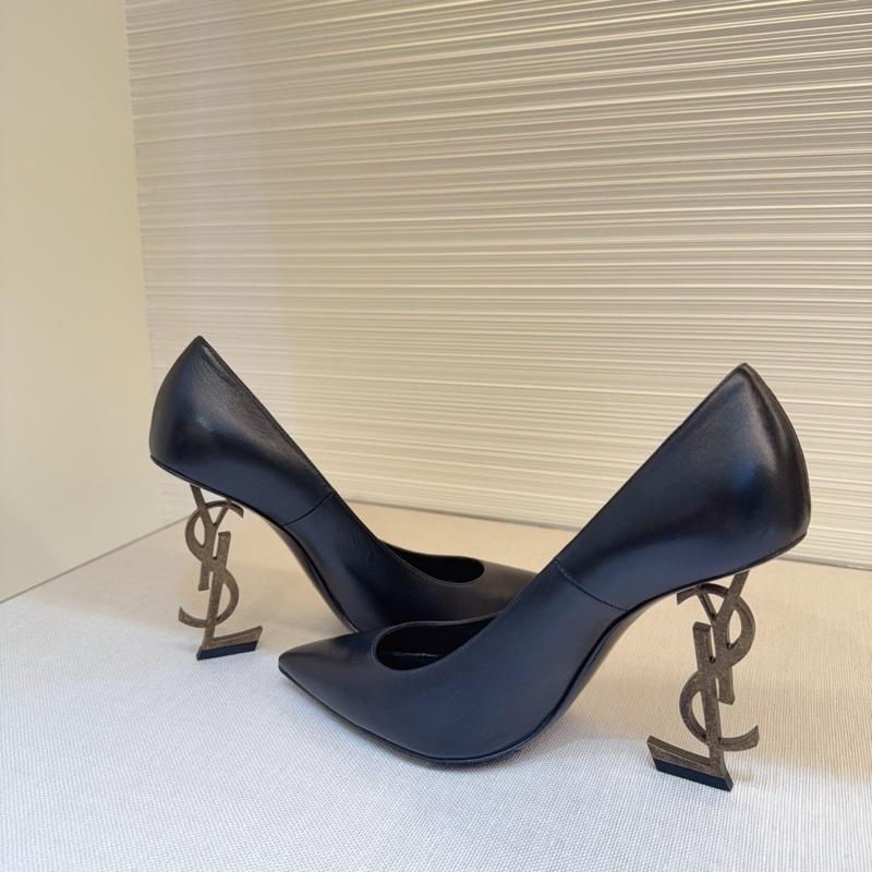YSL/聖羅蘭 女士OPYUM黑色牛皮高跟鞋單鞋 復古做舊金屬跟，跟高10cm ，-3