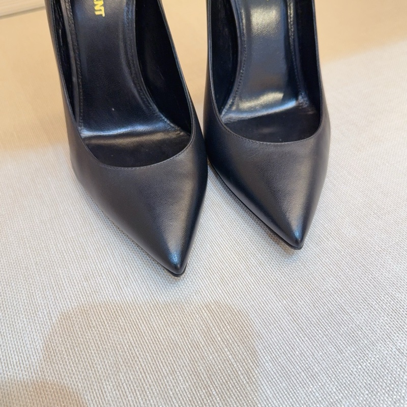 YSL/聖羅蘭 女士OPYUM黑色牛皮高跟鞋單鞋 復古做舊金屬跟，跟高10cm ，-5