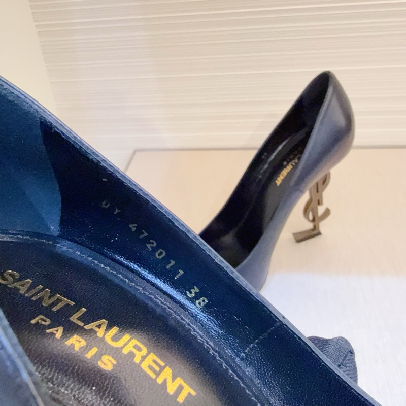 YSL/聖羅蘭 女士OPYUM黑色牛皮高跟鞋單鞋 復古做舊金屬跟，跟高10cm ，-7