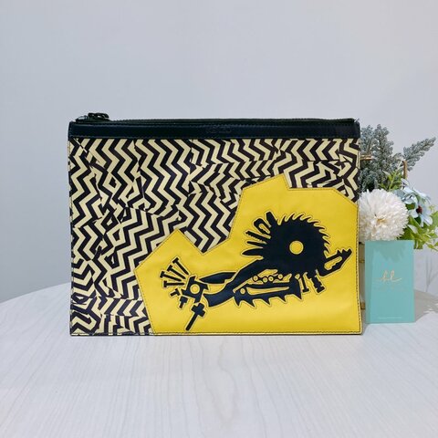 TK2010	Kenzo Clutch Bag Yellow X Purple Leather