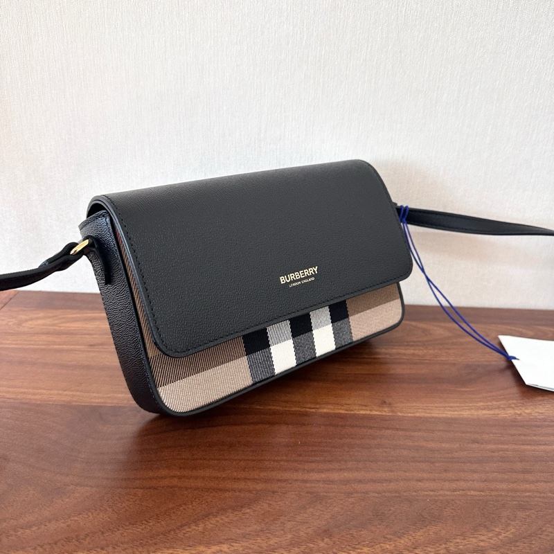 閒置未使用 Burberry 巴寶莉 經典格紋拼皮斜挎包 配件：塵袋-2