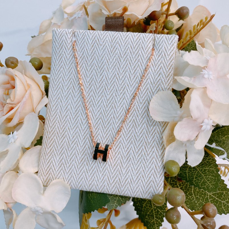 MS0648 Hermes 愛馬仕 迷你 項鍊 黑色 玫瑰金扣 Mini Pop H Necklace Black x RGHW-1