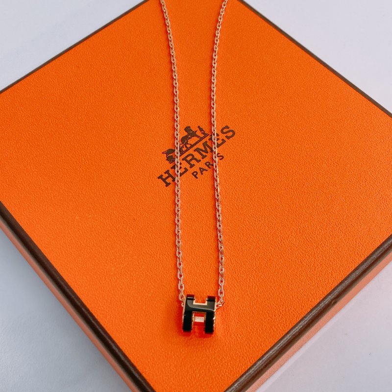 MS0648 Hermes 愛馬仕 迷你 項鍊 黑色 玫瑰金扣 Mini Pop H Necklace Black x RGHW-3