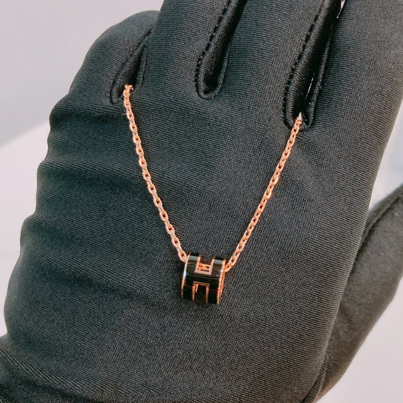 MS0648 Hermes 愛馬仕 迷你 項鍊 黑色 玫瑰金扣 Mini Pop H Necklace Black x RGHW-7
